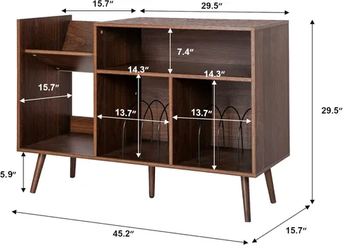 Miniatura 2 de QHITTY Soporte para tocadiscos, mesa moderna de mediados de siglo con patas de madera, soporte giratorio para discos con capacidad para hasta 300