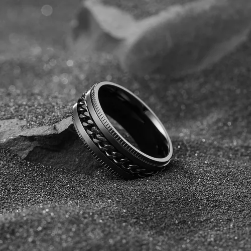 Miniatura 61 de King Will - Anillo antiestrés de acero inoxidable 316L para hombres y mujeres, con cadena decorativa giratoria, 8 mm de ancho, anillo de boda