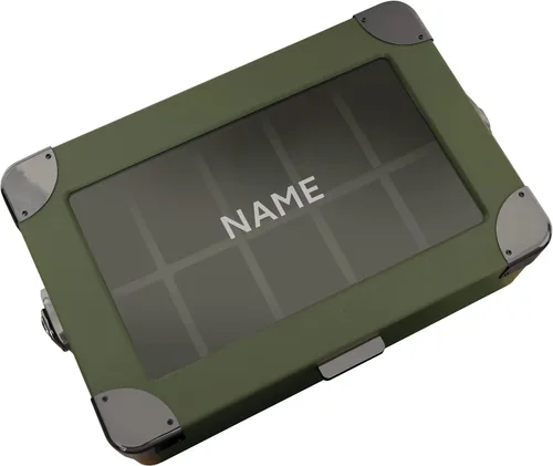 Miniatura 10 de CASE ELEGANCE Black Edition - Caja de reloj militar con 10 ranuras para hombres, parte superior de cristal real, bandeja modular de valet
