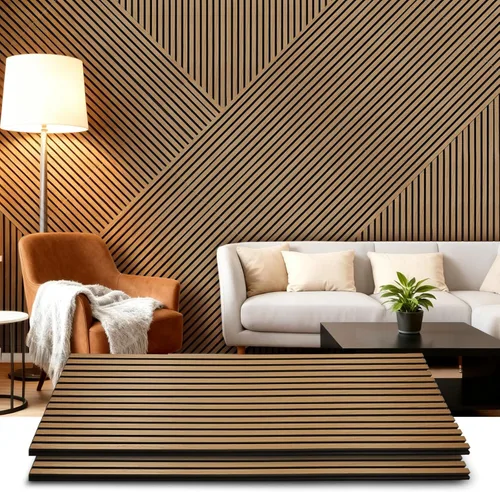 Miniatura 13 de Paneles de pared de listones de madera, paquete de 4 paneles de 94.5 x 7.9 pulgadas, paneles acústicos de madera para pared, paneles estriados 3D