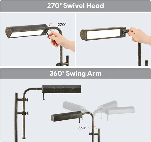 Miniatura 4 de VONLUCE Lámpara de escritorio rústica, lámpara de mesa de metal de estilo industrial ajustable, lámpara de lectura LED de 3 temperaturas