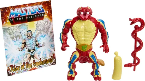 Masters of the Universe Origins Figura de acción y accesorio, Rise of Snake Men Rattlor, articulación y mini libro de cómics, 5.5 pulgadas