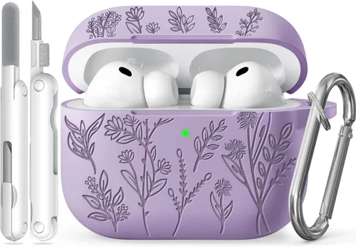 Miniatura 44 de Funda para Airpods Pro 3 con tapa magnética, fundas grabadas con flores para Apple AirPods Pro de 3ª generación 2025, funda de silicona suave