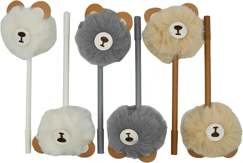 Miniatura 7 de Maydahui 6 bolígrafos de gel con forma de oso de peluche, bola de piel esponjosa, bolígrafo de gel de dibujos animados, 12 recambios de bolígrafo