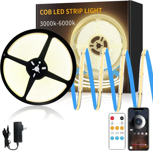 Miniatura 11 de Tira de luces LED COB de 32.8 pies, 3000 K, blanco cálido, regulable, CC de 24 V, cinta LED flexible para dormitorio, con control remoto