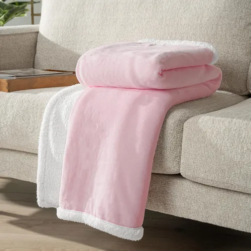 Miniatura 5 de PAVILIA Manta de Forro Polar Sherpa para Sofá, Tamaño Twin, Rosa Claro, Manta de Sofá de Felpa Suave y Esponjosa, Manta de Invierno Reversible
