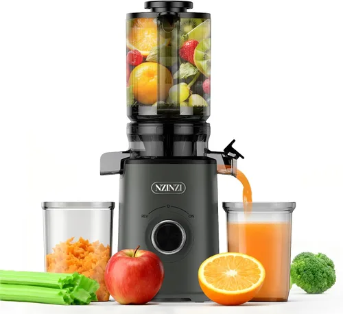 Exprimidor de prensa en frío sin BPA, máquina exprimidora lenta fácil de limpiar, exprimidor de alimentación automática con canal de alimentación