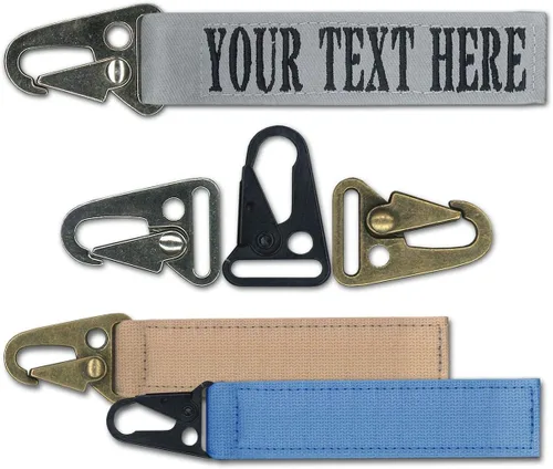 Material de cinta de nombre personalizado bordado 4.5 "Sling Clip estilo equipaje, caja, cinturón, engranaje, llavero. Más de 40 colores para elegir.