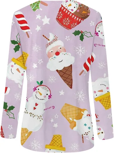 Miniatura 3 de RMXEi Camisas de Navidad 2023 a la moda, camisas de cuello redondo para mujer, camisas de Navidad casuales elegantes y holgadas