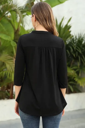 Miniatura 4 de Ninedaily Blusas de gasa con cuello en V y manga 34 para mujer