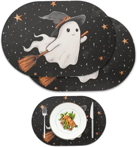 Miniatura 29 de Ghost Placemats Set of 2 Wipeable Faux Leather 12X18 Inch Waterproof Non-Slip Mats Spooky Table Decor Heat Resistant for Scary Dinner Party Fantasma