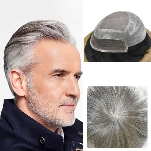 Miniatura 14 de Toupee For Men Human Hair Men's Toupee Hair Replacement System For Men Fine Mono Hair Piece For Men Poly Mens Hair System 8X10 Medium light density