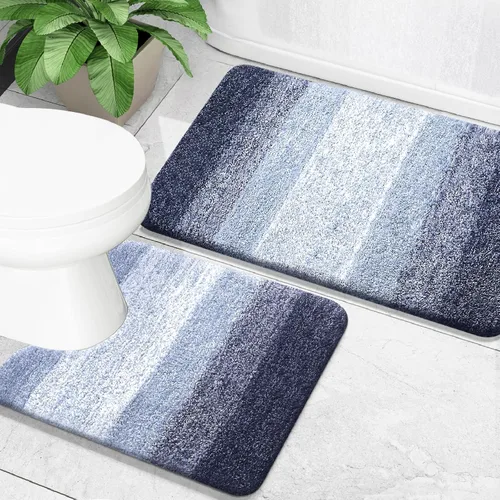 Miniatura 4 de OLANLY Juego de 2 alfombras de baño y alfombras de baño ombré, tamaño de alfombra de baño 24 x 16 pulgadas y alfombra de baño de 30 x 20 + 24 x 20