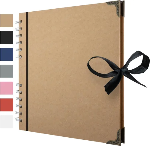 Miniatura 20 de Bstorify Álbum de recortes de 10 x 10 pulgadas, 70 páginas, protectores de esquina de papel kraft grueso azul, cierre de cinta, ideal para tus