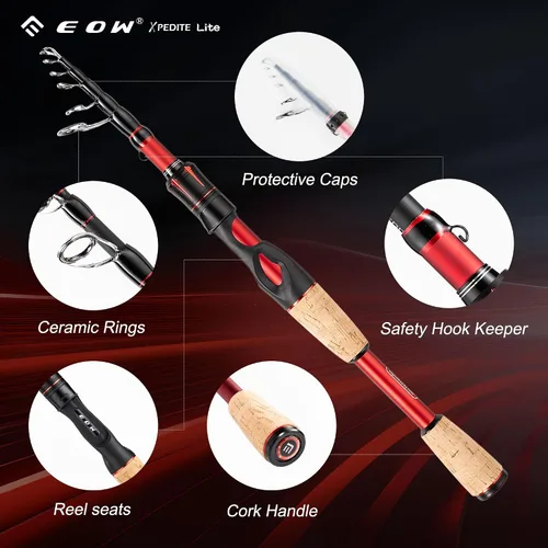 Miniatura 5 de EOW XPEDITE LITE Cañas de Pescar Telescópicas Portátiles y Combo, Cañas de Pesca de Spinning y Casting, Blanks de Caña de Carbono 24T, Punta