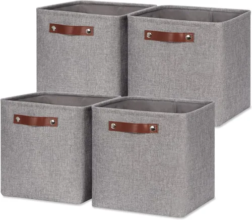 Miniatura 8 de HNZIGE Cestas de almacenamiento de 13 x 13 x 13 pulgadas (paquete de 4) cubos grandes de tela para estantes, cubos de almacenamiento para regalo