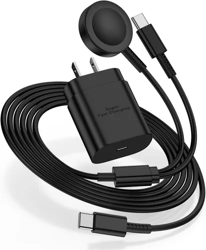 Cargador 2 en 1 para Samsung Galaxy Watch y teléfono, carga rápida USB-C de 25 W, compatible con Galaxy Watch 8/7/Ultra/6/5/4/3/Active2/1 y Negro