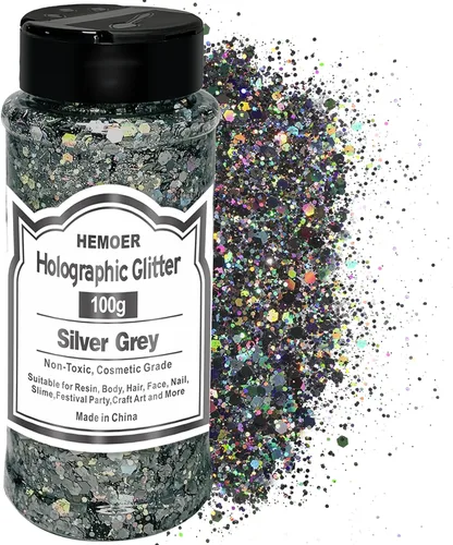 Miniatura 18 de HEMOER Purpurina Gruesa Holográfica, 12 Colores de Lentejuelas Brillantes, Conjunto de Purpurina de Poliéster Exclusivo Mixto para Resina Epoxi