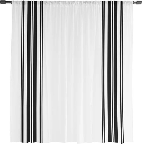 Miniatura 3 de Cortinas semitransparentes a rayas negras y blancas para sala de estar, dormitorio, puertas francesas de 63 pulgadas de largo, cortinas geométricas