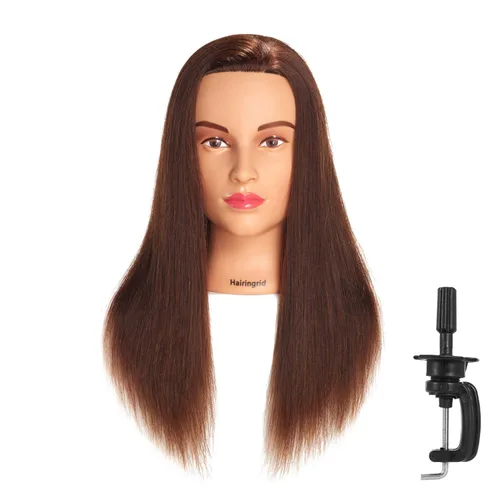 Miniatura 11 de Cabeza de maniquí Hairingrid 20"-22" 100% Cabello Humano para Peluquería y Cosmetología, Cabeza de Muñeco de Entrenamiento con Soporte de Abrazadera