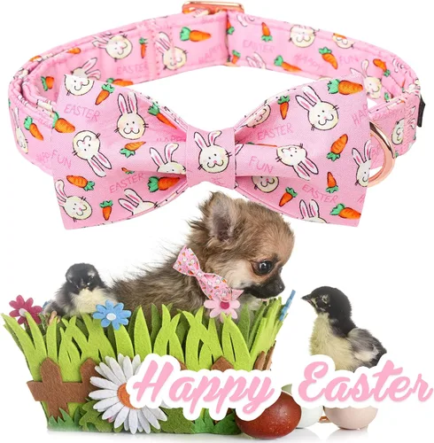 Miniatura 3 de Unique style paws Collar de Pascua para perro con pajarita de conejo y zanahoria para cachorros pequeños, medianos y grandes, S
