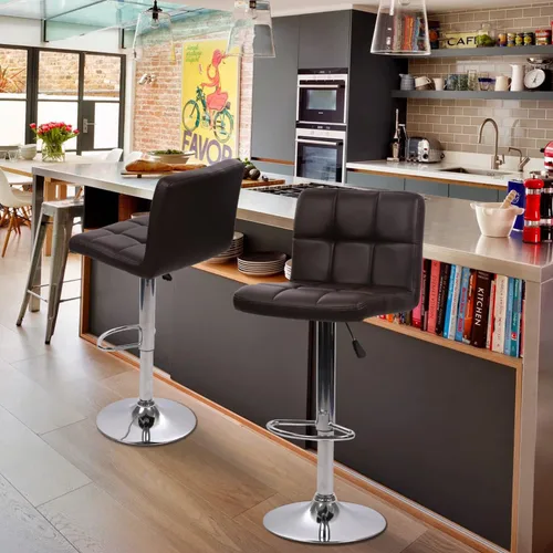 Miniatura 2 de Juego de 2 taburetes de bar, taburete giratorio ajustable de piel sintética, silla de comedor giratoria hidráulica con reposabrazos, sillas modernas
