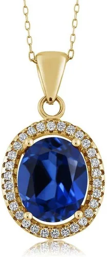 Miniatura 77 de Gem Stone King Collar con colgante de plata chapada en oro amarillo de 18 quilates de 0.433 x 0.354 in con piedra natal ovalada para mujer