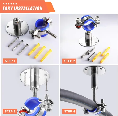 Miniatura 6 de 6 piezas de soportes de tubo para montaje en pared y techo, de acero inoxidable 304, adecuados para tubo con diámetro exterior de 15-19 mm, altura