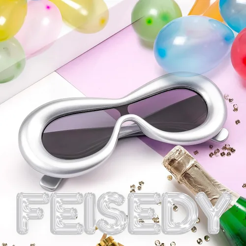 Miniatura 5 de FEISEDY Lentes de sol ovalados inflados para mujeres y hombres, a la moda, de gran tamaño, montura gruesa, Y2K, divertidos tonos estéticos B9088