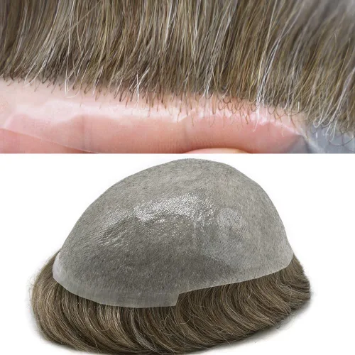 Miniatura 29 de Tupé para hombre, extensiones de cabello humano Remy para hombre, piel fina, 0.002 in, sistema de reemplazo de cabello con bucle en V para hombres