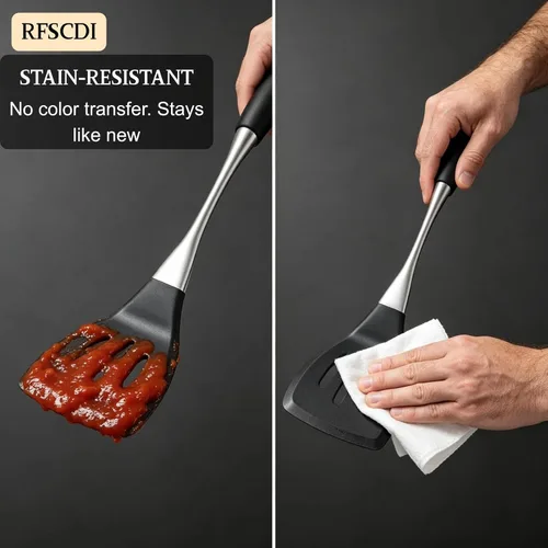 Miniatura 3 de Juego de utensilios de cocina de silicona negra de alta calidad, no tóxicos, resistentes al calor y antiadherentes, con espátula, cuchara, batidor