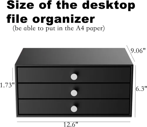 Miniatura 3 de Svartur Cajones de metal para escritorio, organizador de mesa pequeño con organizador de almacenamiento de 3 cajones para archivos A4, organización
