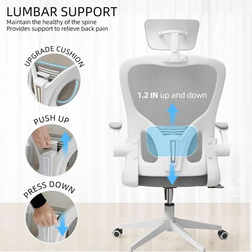 Miniatura 5 de Silla de oficina ergonómica, silla de escritorio de malla con respaldo alto para computadora con altura ajustable, soporte lumbar, reposabrazos