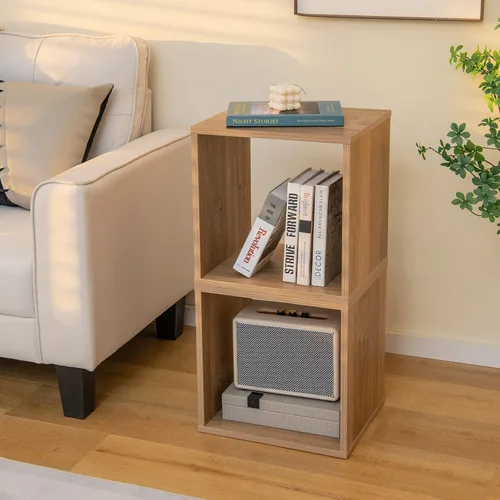 Miniatura 2 de Giantex Organizador de estantería de 2 cubos, estantería abierta de 2 niveles de 15 pulgadas de alto con dispositivo anti-caída, organizador