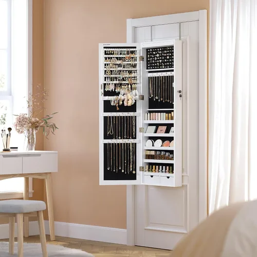 Miniatura 8 de Songmics - UJJC93W - Armario para joyas que se puede cerrar con llave, de montaje en pared o puerta, con espejo de 6 luces LED, para organización
