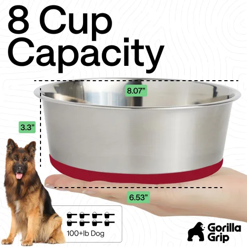 Miniatura 4 de GORILLA GRIP Tazones para perros, acero inoxidable 304 de grado alimenticio, con capacidad para 2 tazas cada uno (16 onzas líquidas) para alimentos