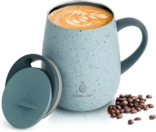 Miniatura 21 de Ideus Taza de café aislada de 16 onzas con asa y tapa, taza de café térmica al vacío de acero inoxidable de doble pared, taza de café de viaje