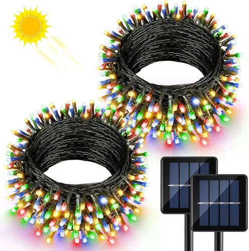 Miniatura 9 de 2 Pack de luces solares de Navidad para exteriores, tira de luces solares de 80 pies con 240 LED para exteriores, impermeables, 8 modos de luz