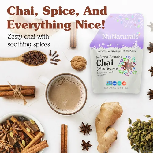 Miniatura 5 de NuNaturals Jarabe de stevia, edulcorante sin azúcar, sustituto de azúcar a base de plantas, cero calorías, jarabe sin azúcar, especias chai, 6.6