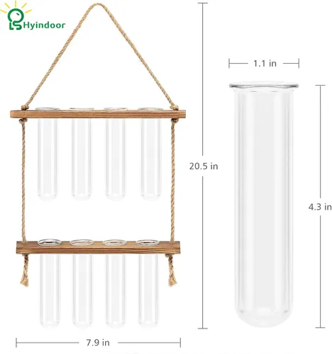 Miniatura 3 de Hyindoor Maceta Colgante de Pared Terrario Jarrón de Vidrio de 2 Niveles con Tubos de Ensayo, Estación de Propagación de Plantas, Colgadores
