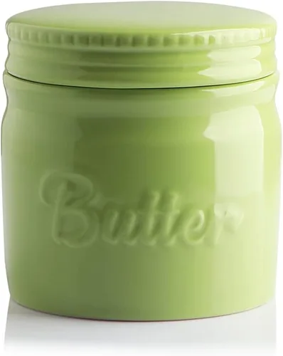 Miniatura 10 de Sweejar Recipiente para mantequilla de porcelana, plato francés con línea de agua, recipiente cerámico para mantequilla suave (Negro)