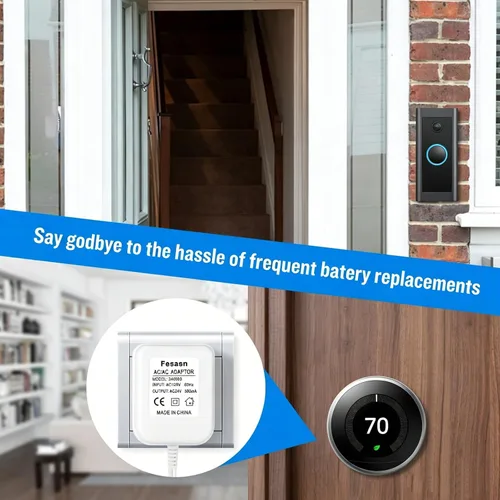Miniatura 3 de Adaptador de Cable C para Termostato Inteligente, Fuente de Alimentación de CA de 24V, Compatible con Nest Hello August Ring Timbre de Puerta