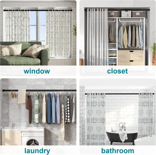 Miniatura 5 de Oxdigi Cortinero de tensión para ducha. Cortinero pequeño ajustable. No necesita perforación. Para baño, decoración en interiores, negro.