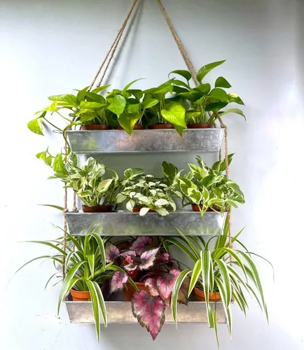 Miniatura 10 de LaLaGreen - Maceta escalonada de 16 pulgadas para plantas suculentas de interior, maceta rectangular moderna de metal negro de 3 niveles