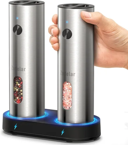 Miniatura 10 de Juego de molinillo de sal y pimienta eléctrico recargable, molinillo de pimienta automático con base de carga USB C, capacidad ampliada de 95ml