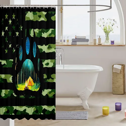 Miniatura 3 de Erosebridal American Flag Shower Curtain 72" Wx72 L Army Green Camo Waterproof Bathroom Curtains Bear Claw Hunting Theme Bathroom Shower Curtain