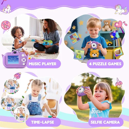 Miniatura 3 de Cámara para Niños Juguetes para Niñas de 3 4 5 6 7 8 Años, Cámara Selfie de Doble Lente HD de 48MP para Niños, Cámara Digital para Niños de Video HD