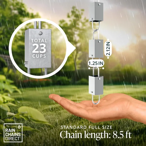Miniatura 3 de Rain Chains Direct - Cadena de lluvia de eslabones cuadrados - 8.5 pies - Aluminio fresado duradero - Cadenas de lluvia premium para canaletas