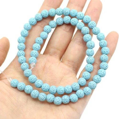 Miniatura 4 de Oameusa Cuentas redondas sueltas de ágata de piedra volcánica de lava azul de 0.236 in para hacer joyas, 1 hebra de 15 pulgadas, 1 hebra por