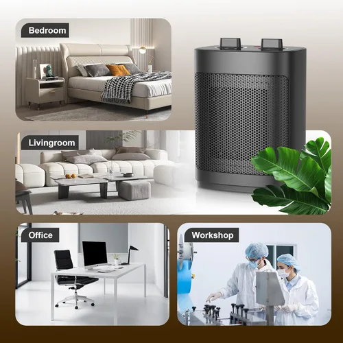 Miniatura 6 de Calentador de espacio pequeño para uso en interiores, calentador portátil de 1500 W con ajuste de temperatura de rango salvaje, sobrecalentamiento